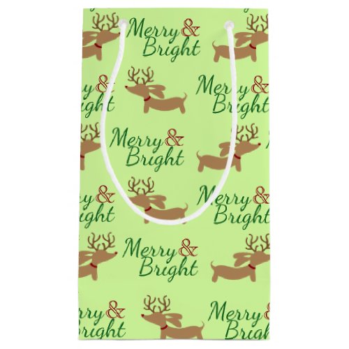 Wiener Dog Christmas Gift Bag Merry  Bright