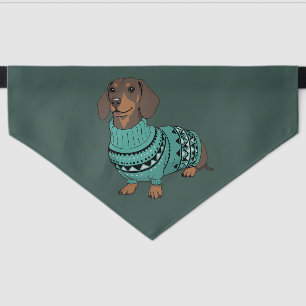 Wiener Dog Christmas Ugly Sweater Dachshund Pet  Pet Bandana Collar