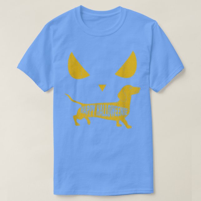 Wiener Dog Dachshund Badger Happy Halloweenie Face T-Shirt (Design Front)