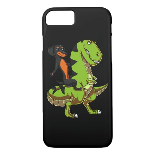 Wiener Dog Dachshund Riding T_Rex Dinosaur iPhone 87 Case