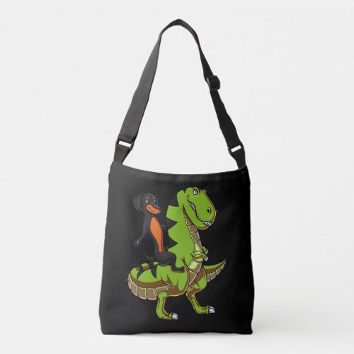 Wiener Dog Dachshund Riding T_Rex Dinosaur Crossbody Bag