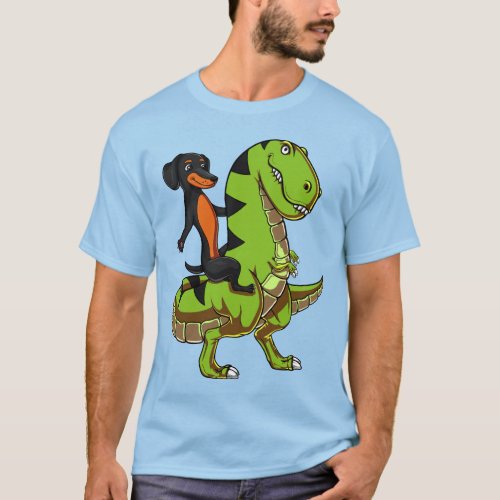 Wiener Dog Dachshund Riding T_Rex Dinosaur T_Shirt