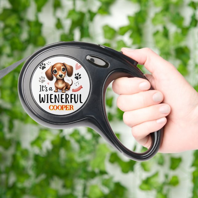 Wiener dog joyfully celebrates life! retractable pet leash  (Hand)