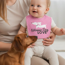 Wiener Dog Love Pink Polka Dog Baby Bib