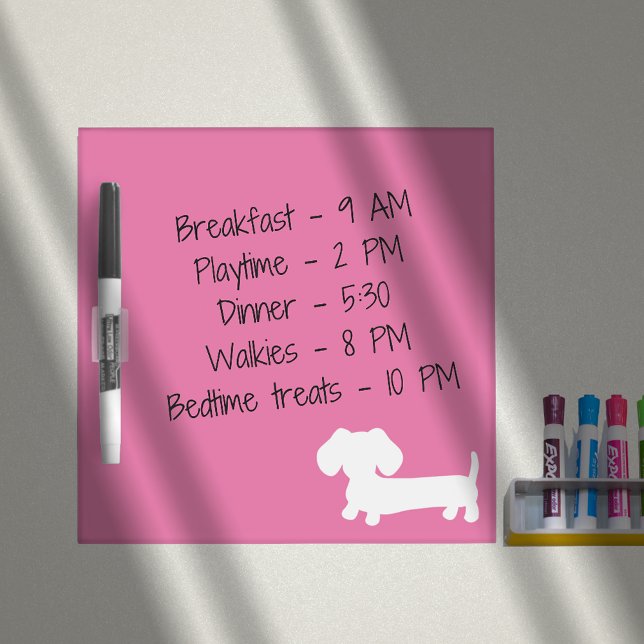 Wiener Dog Pink Locker Sized Erasable Note Board (Pink dry erase board for notes and schedules)