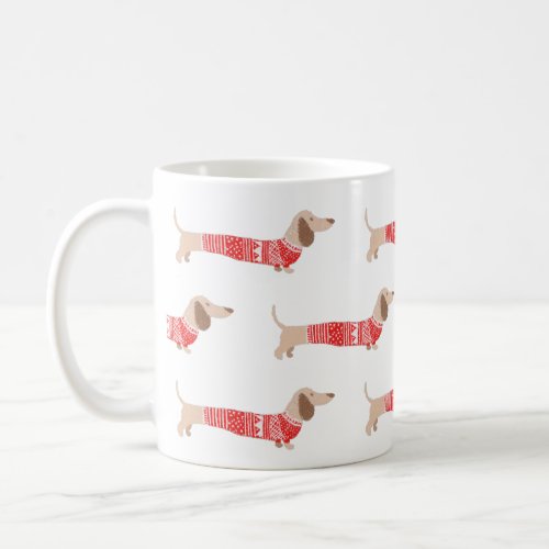 Wiener Dog Red Christmas Sweater Pattern Holiday Coffee Mug