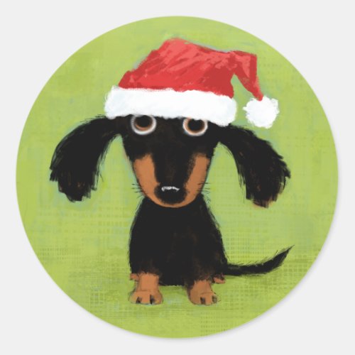 Wiener Dog Santa  Cute Christmas Dachshund Classic Round Sticker