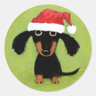 Wiener Dog Santa   Cute Christmas Dachshund Classic Round Sticker