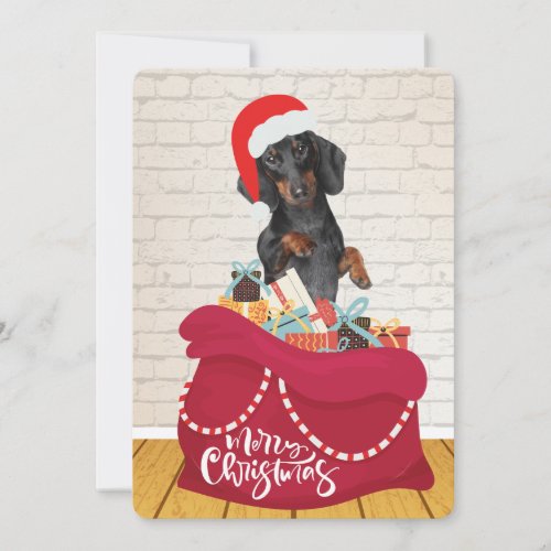 Wiener Dog Santa Hat Bag Gifts Christmas  Holiday Card