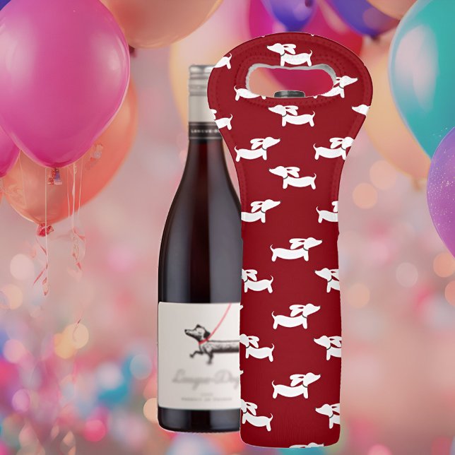 Wiener Dog Wine Bag Hostess Gift (Red dachshund wine bottle tote for wiener dog lovers)