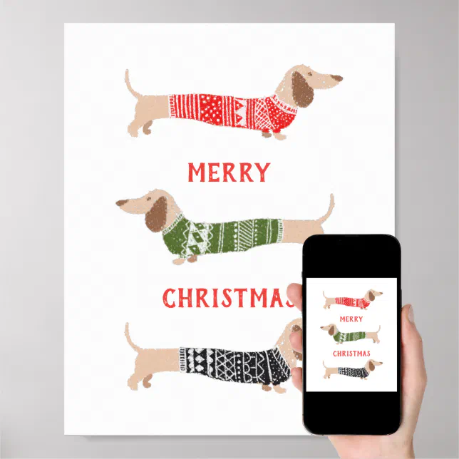 Wiener Dogs Dachshund Merry Christmas Sweater Poster Zazzle