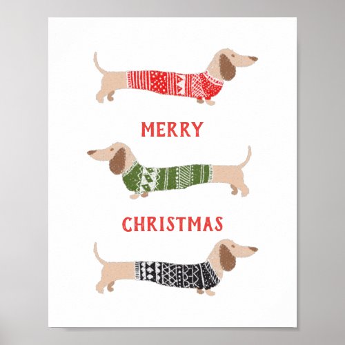 Wiener Dogs Dachshund Merry Christmas Sweater Poster