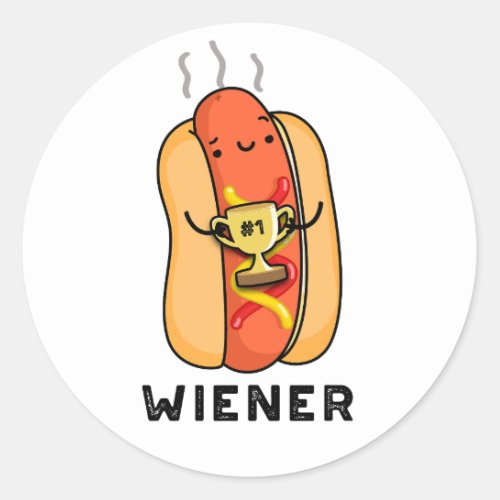 Wiener Funny Sausage Pun  Classic Round Sticker