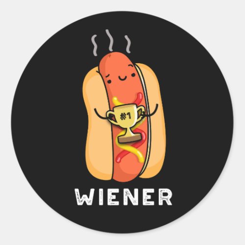 Wiener Funny Sausage Pun Dark BG Classic Round Sticker
