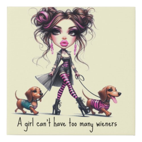 Wiener Girl Whimsical  Faux Canvas Print