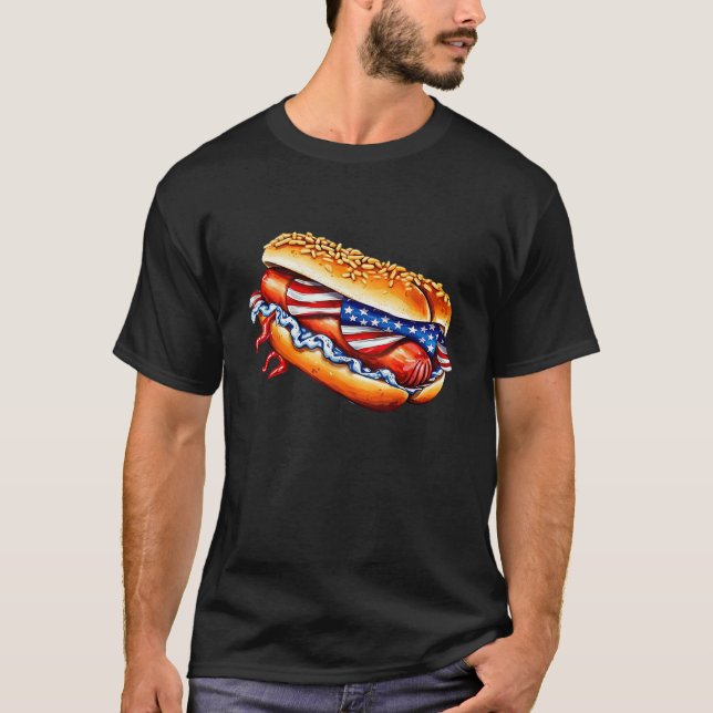 Wiener Hotdog Costume USA 4th of July Party Outfit T-Shirt (Front)