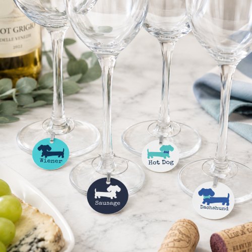 Wiener Sausage Hot Dog Dachshund Wine Glass Charms