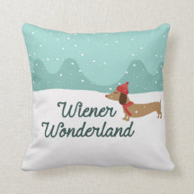 Stephanie Designed It 16x16 Weiner Dog Xmas Winter Snow Pattern Throw Pillow Multicolor 