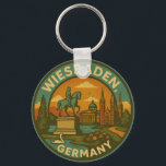 Wiesbaden Germany Landmark Art Keychain<br><div class="desc">Discover the elegant charm of Wiesbaden,  Germany with this picturesque city emblem. Perfect for travelers and art lovers,  this design captures its iconic landmarks,  including the historic statue and grand architecture.</div>