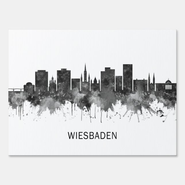 Wiesbaden Germany Skyline BW Sign (Back)