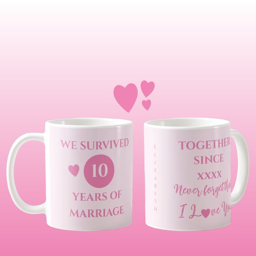 Wife 10 years of marriage est year pink coffee mug