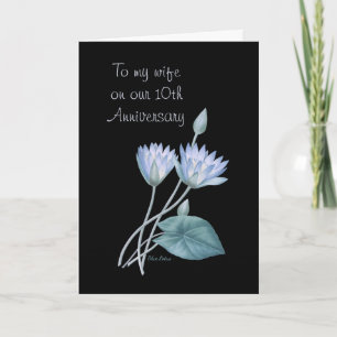 Wife 10th Anniversary Blue Lotus  Card