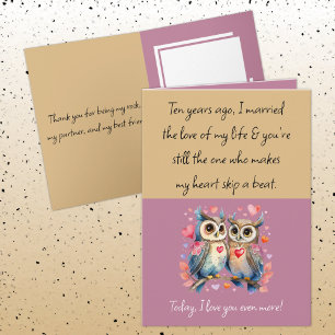 Wife 10th Anniversary owls gold pink Card