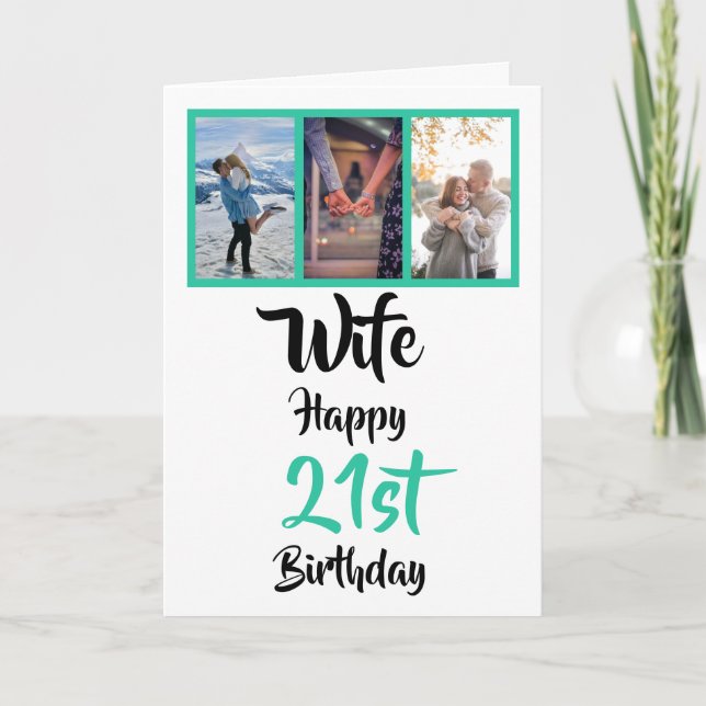 Wife 21st Birthday Modern Photo Collage Card (Front)