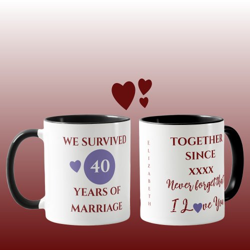 Wife 40 years of marriage est year purple red mug
