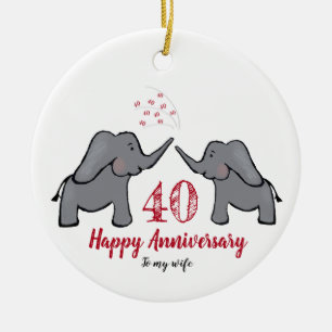 wife 40th ruby wedding elephant anniversary gift ceramic ornament