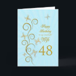Wife 48th Birthday with golden butterflies Card<br><div class="desc">For a wife,  48th Birthday with golden butterflies.  A floral scroll with stylized flowers and delicate butterflies. A stunning birthday card. See the whole range of cards for ages and relationships in my store.  Golden butterflies made from delicate scroll work flutter around this elegant and beautiful birthday card</div>