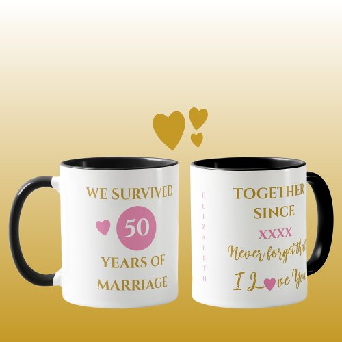 Wife 50 years of marriage est year pink mug