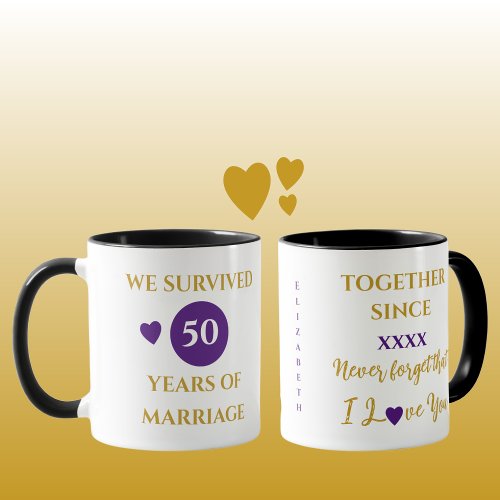 Wife 50 years of marriage est year purple mug