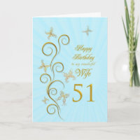 Wife 51st Birthday with golden butterflies