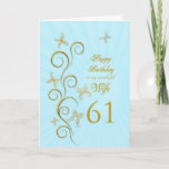 Wife 61st Birthday with golden butterflies Card<br><div class="desc">For a wife,  61st Birthday with golden butterflies.  A floral scroll with stylized flowers and delicate butterflies. A stunning birthday card. See the whole range of cards for ages and relationships in my store.  Golden butterflies made from delicate scroll work flutter around this elegant and beautiful birthday card</div>