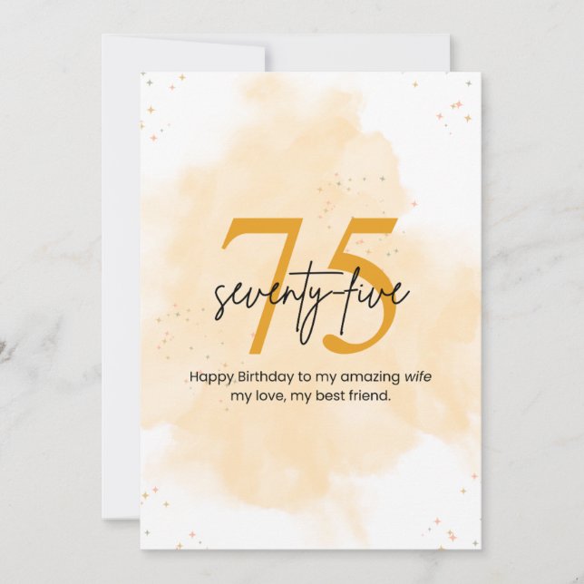 Wife 75th Birthday Golden Sparkle Card (Front)