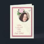 Wife, add a photo,birthday with a rose card<br><div class="desc">A beautiful birthday day card that you can make extra special by adding a picture. A pink rose and jeweled frame for you to personalize a card for a special person. A lovely verse inside completes this birthday card for a wife.</div>