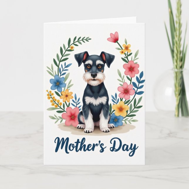 Wife Adorable Dog Floral Card (Front)