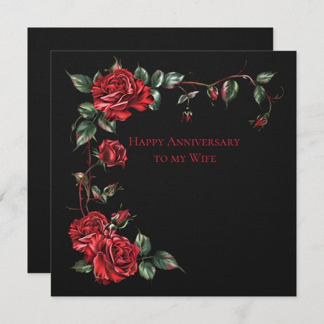 Wife Anniversary Red Roses Frame On Black  Note Card (Front/Back)