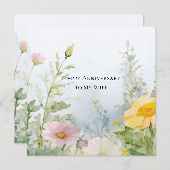 Wife Anniversary Spring Flowers Note Card (Front/Back)
