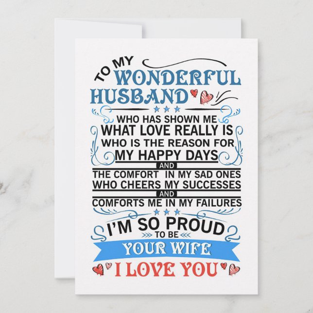 Wife Art To My Wonderful Husband Thank You Card (Front)