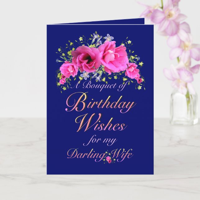 Wife Birthday Bouquet of Flowers and Wishes Card (Orchid)