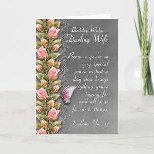 wife birthday card - birthday card with roses and