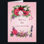 Wife Birthday Gorgeous Roses<br><div class="desc">This birthday card for a wife has beautiful roses in full bloom. The pink background has pale pink roses showing through. A gorgeous,  traditional birthday card that will give real joy.</div>