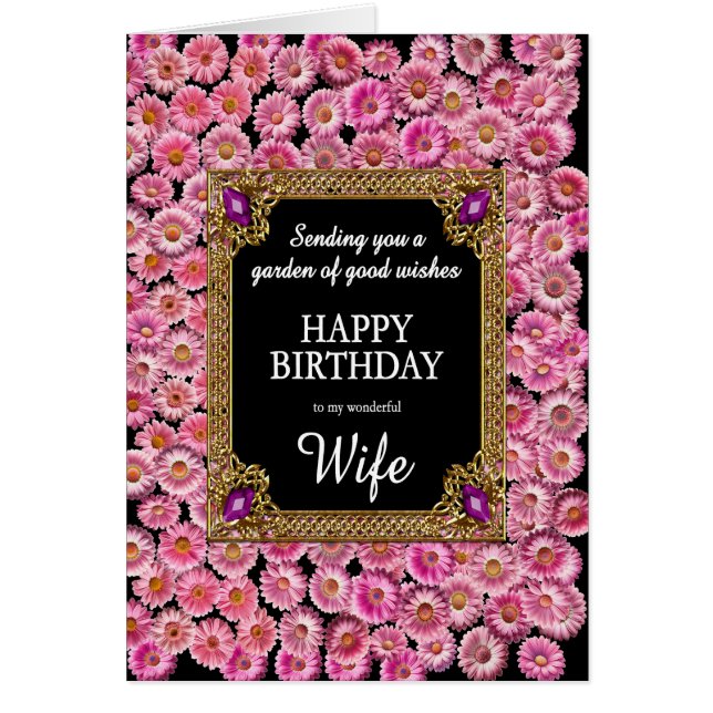 Wife Birthday Pink Daisies Cards (Front)