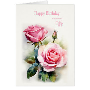 Wife Birthday Roses Painted Watercolor 
