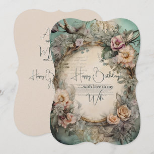 Wife Birthday Vintage Flowers and Birds