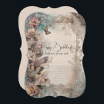 Wife Birthday Vintage Flowers and Butterflies<br><div class="desc">A beautiful card for a husband searching for his wife for her birthday.
Vintage colors of flowers and butterflies on old handwriting in tan and turquoise.
I've chosen Pearl Shimmer paper and High Definition to enhance the beauty of this card.</div>