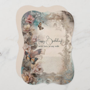 Wife Birthday Vintage Flowers and Butterflies