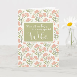 Wife Birthday With My Love Pink Flower Pattern  Card